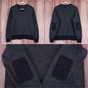 *READ* John Varvatos USA V-Neck Sweater Mens Medium Elbow Patch Striped